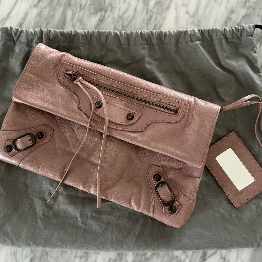 Rare Color BALENCIAGA Moto Fold over Clutch - Lilac / Mauve / Grey